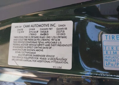 2000 Chevrolet Tracker Hard Top z USA, uszkodzony, nr VIN 2CNBJ13C7Y6924645